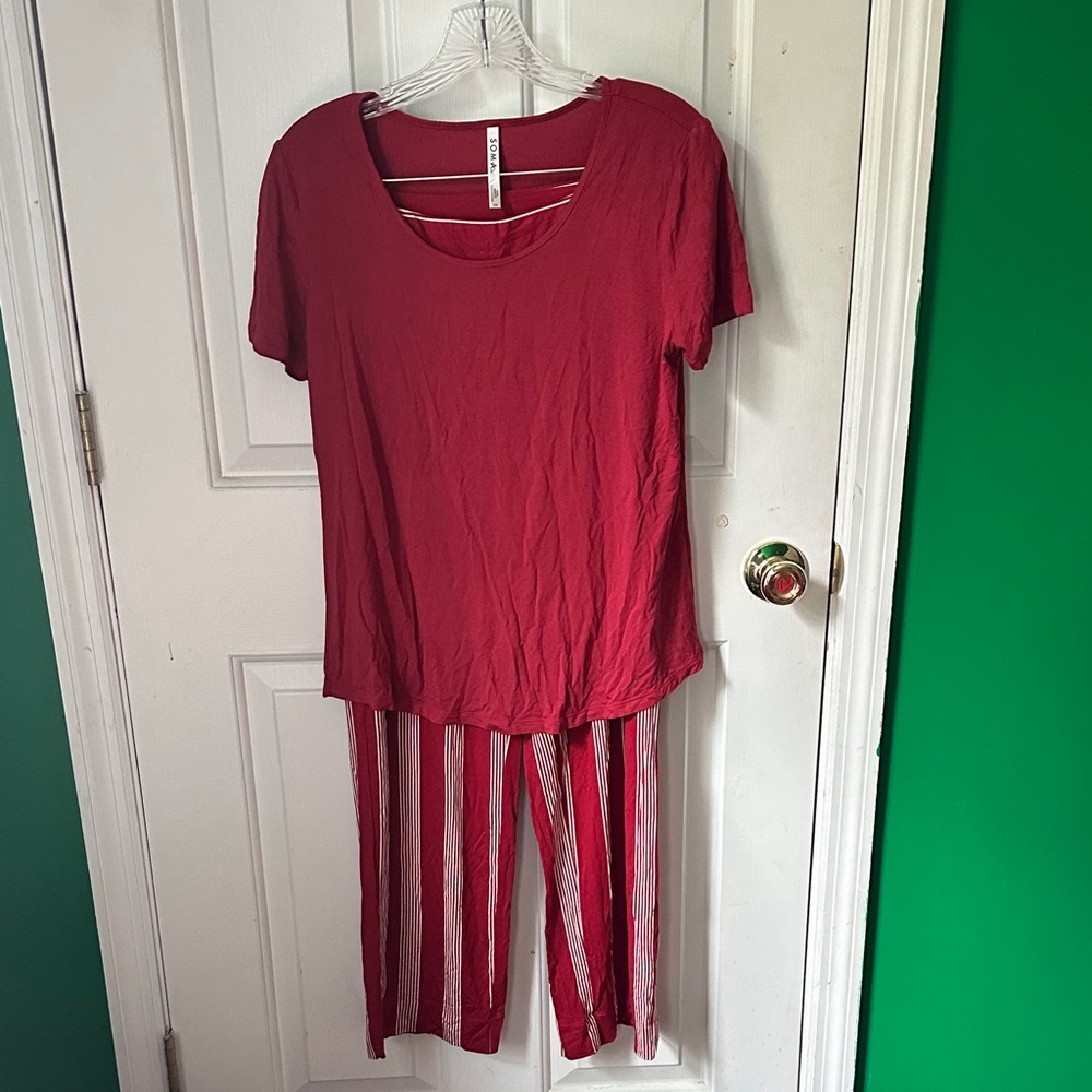 Soma Cool Nights Red and White Women's Pajama Set